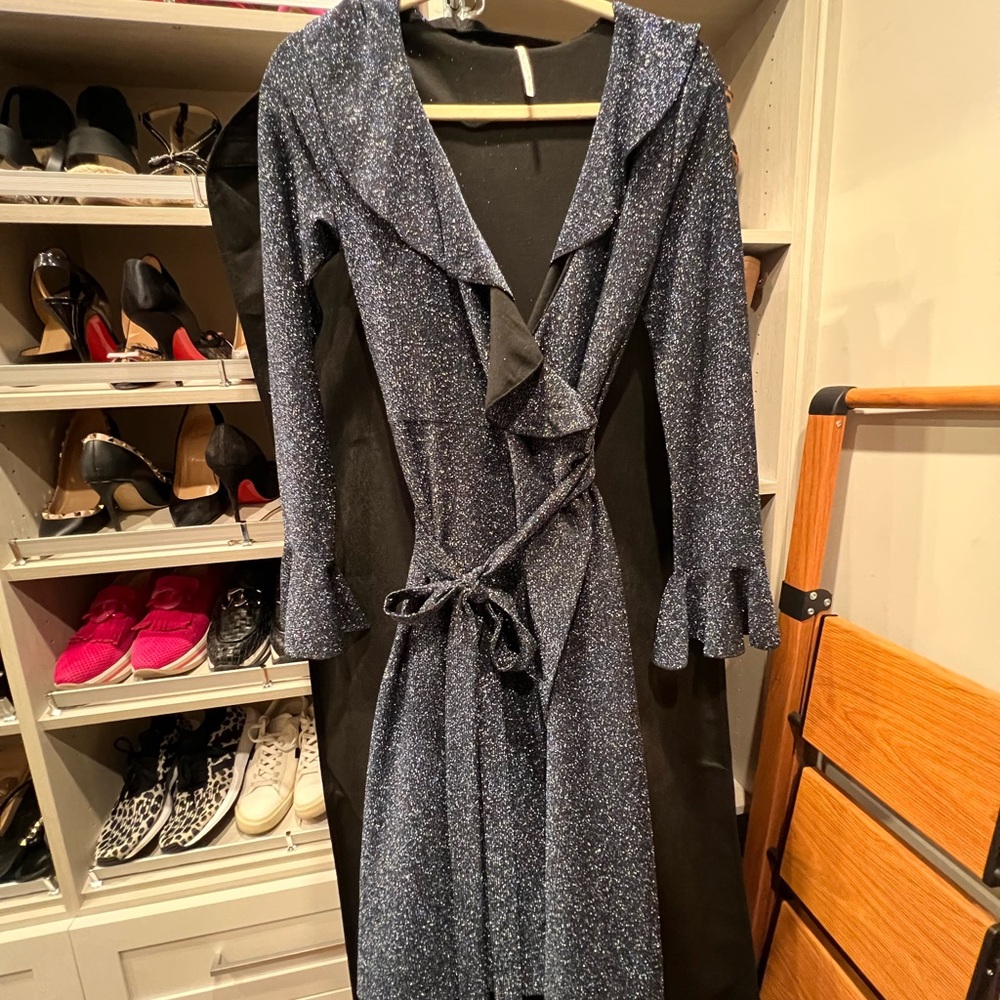 Gently worn Free People Elegant Sparkle Wrap Dress - Blue
